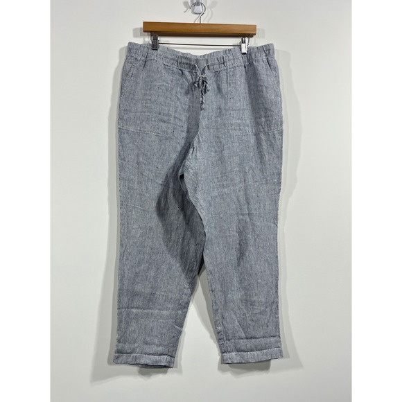 Lou And Grey Pants - J Jill Love Linen Stripe Drawstring Pull On Pants Womens XL Coastal Resort Boho